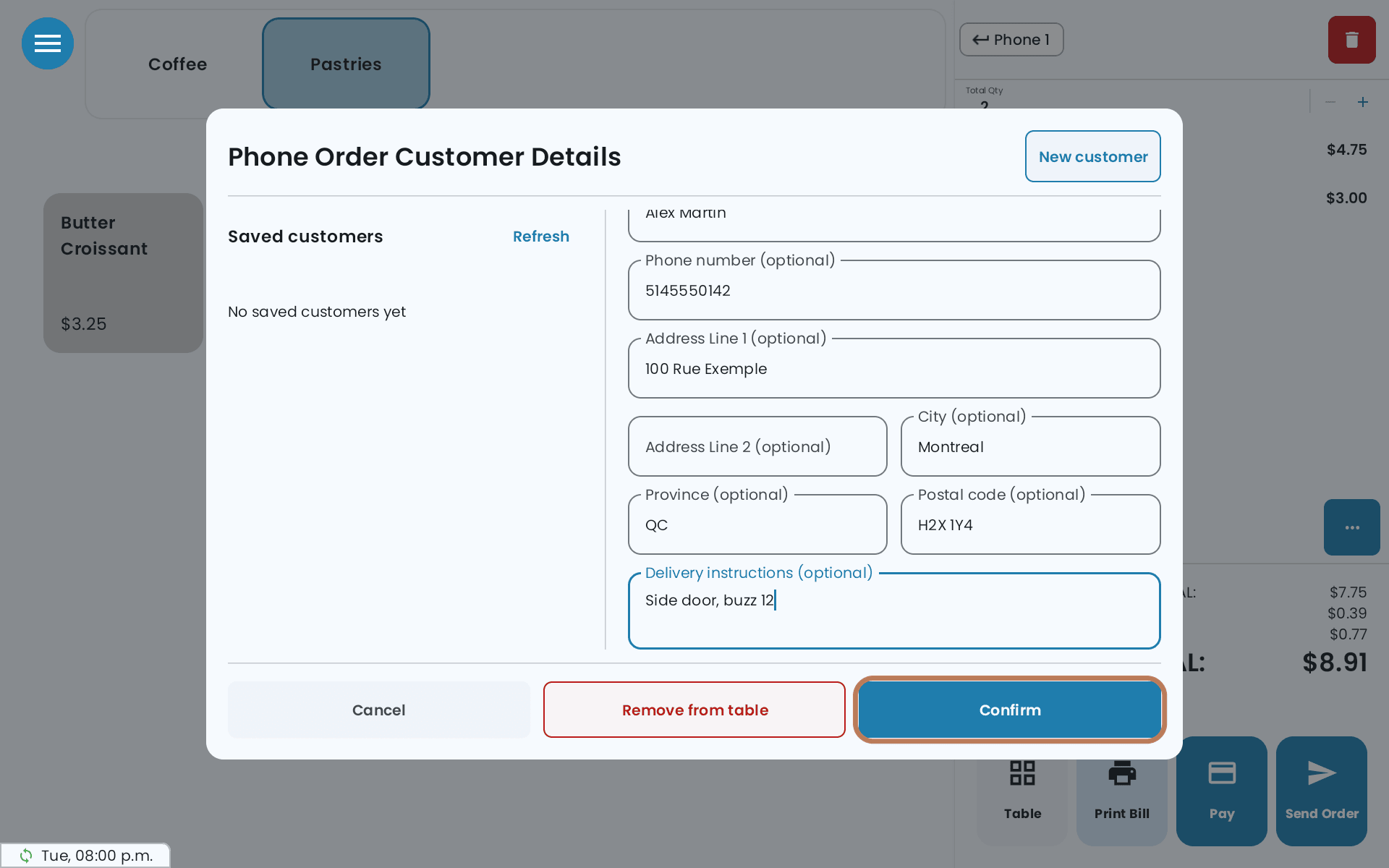 The same filled-in form, with Confirm outlined