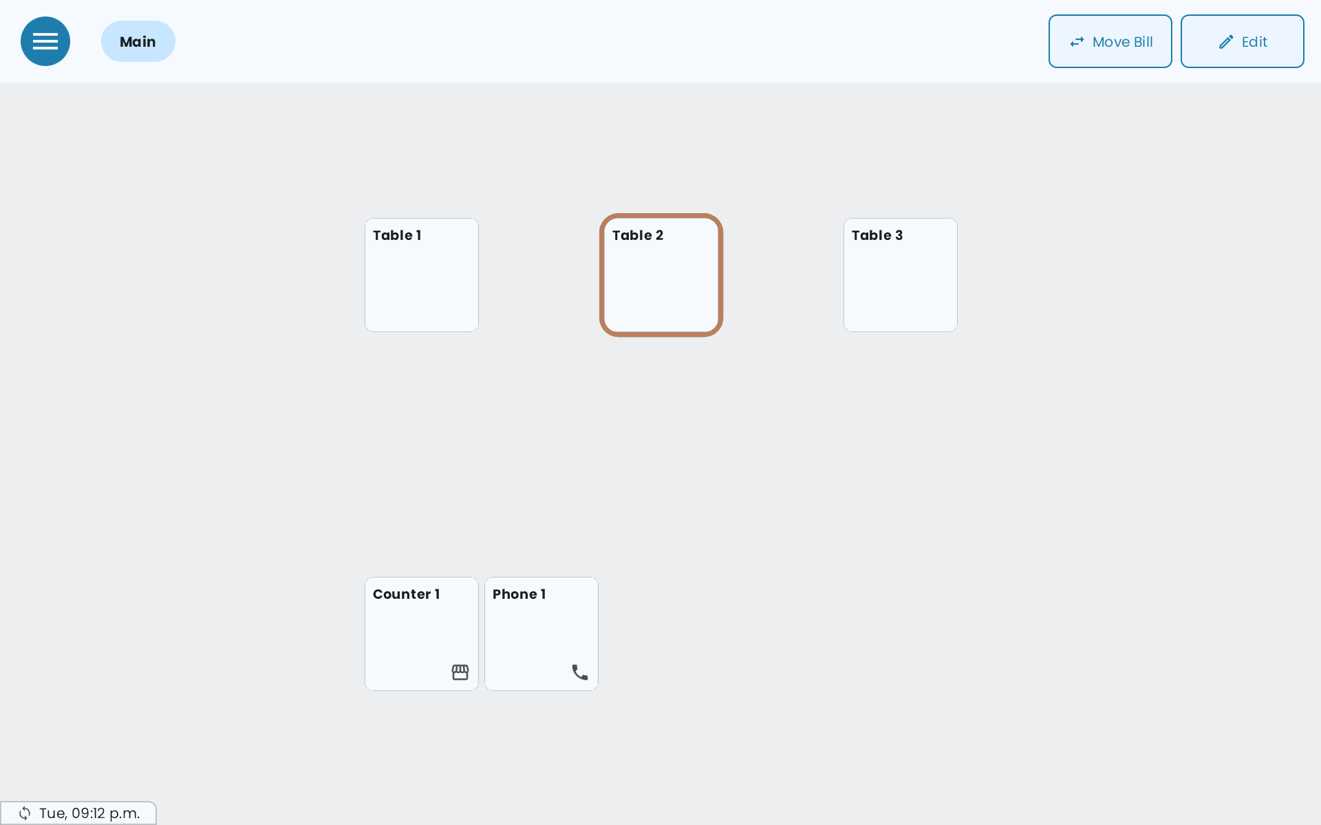 The floor plan, with Table 2 outlined
