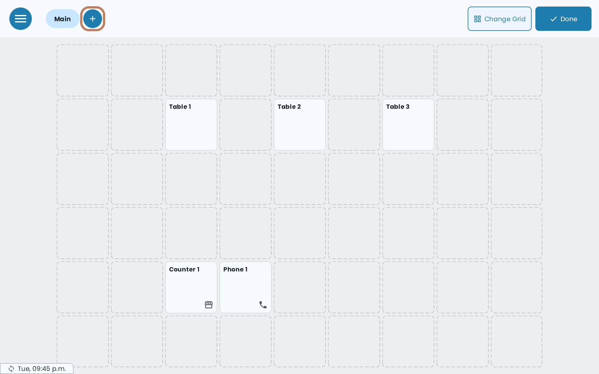 The floor plan in Edit, with the + beside the Main section tab outlined
